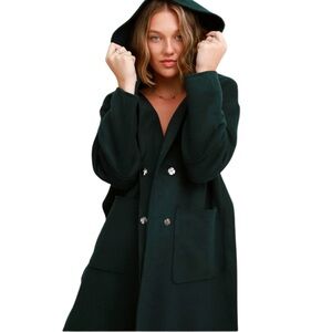 BELLE & BLOOM Walk this Way Deep Green Hooded Wool Blend Winter Coat